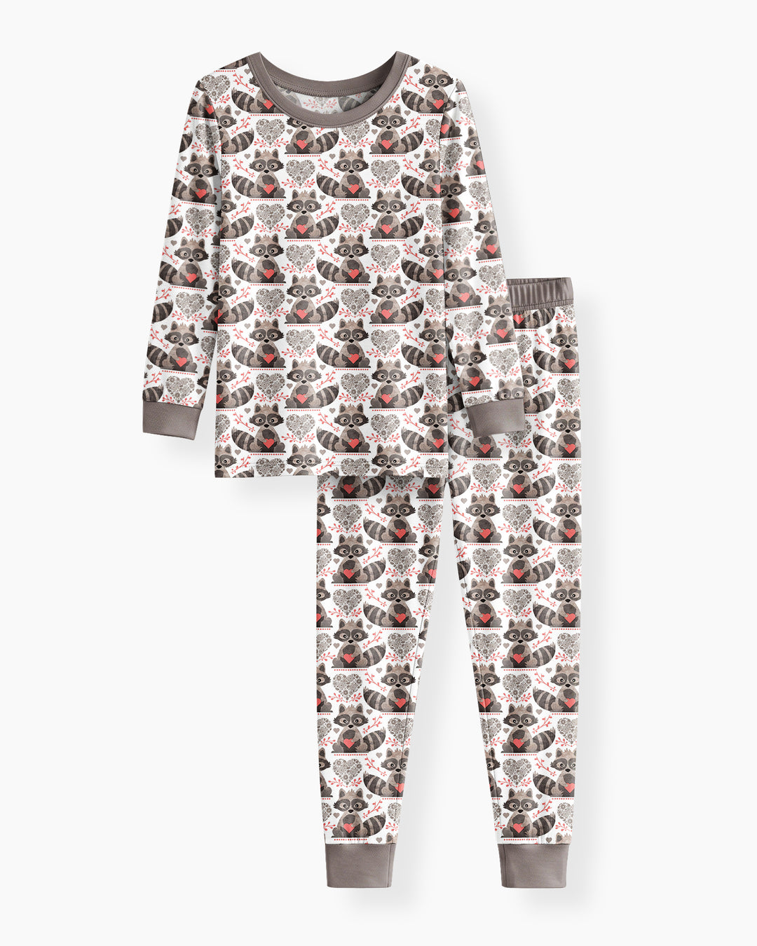 Valentine Raccoon Bamboo Two Piece Long Sleeve Pajama Set