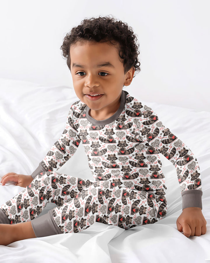 Valentine Raccoon Bamboo Two Piece Long Sleeve Pajama Set