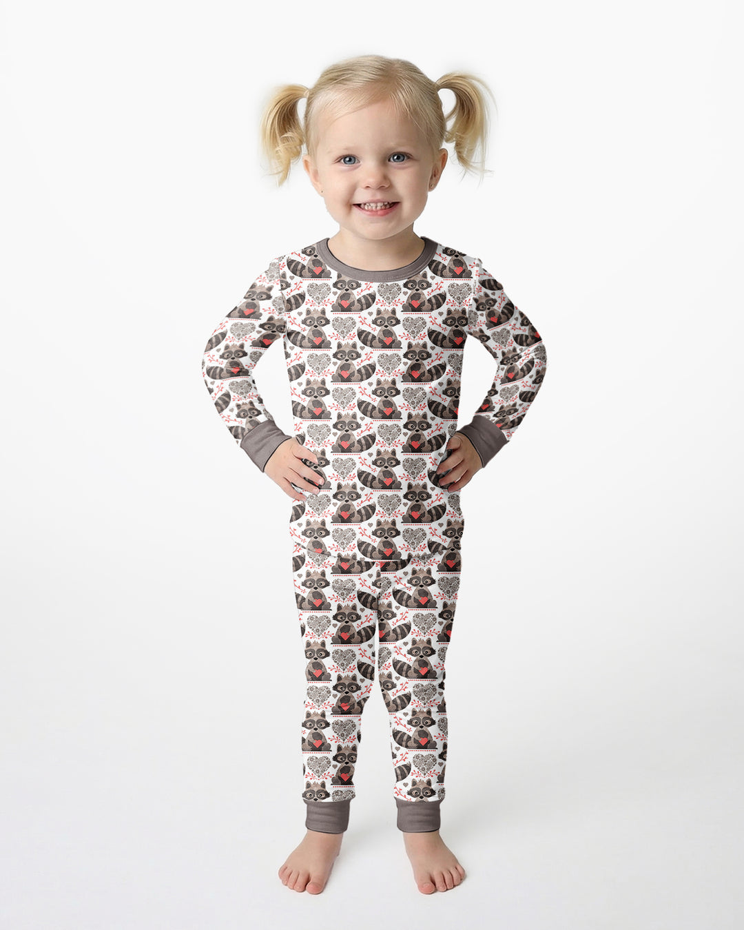 Valentine Raccoon Bamboo Two Piece Long Sleeve Pajama Set