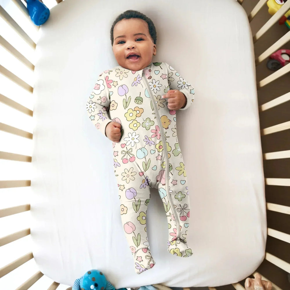 Whimsical Bloom Convertible Zippered Romper , Whimsical Bloom Convertible Zippered Romper - 0-3M