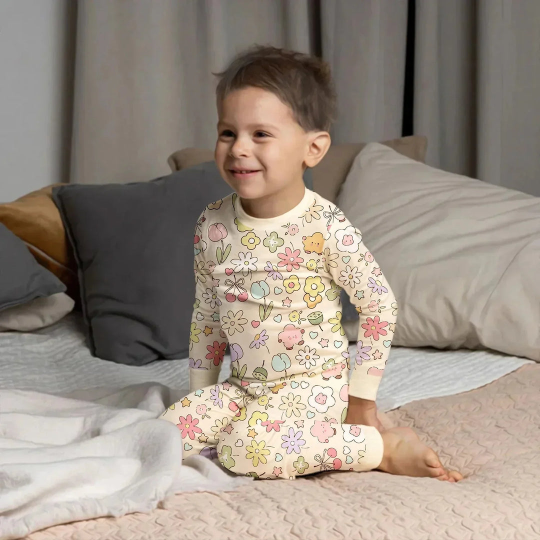 Whimsical Bloom Two Piece Long Sleeve Pajama Set , Whimsical Bloom Two Piece Long Sleeve Pajama Set - Long Pajama / 12-18M
