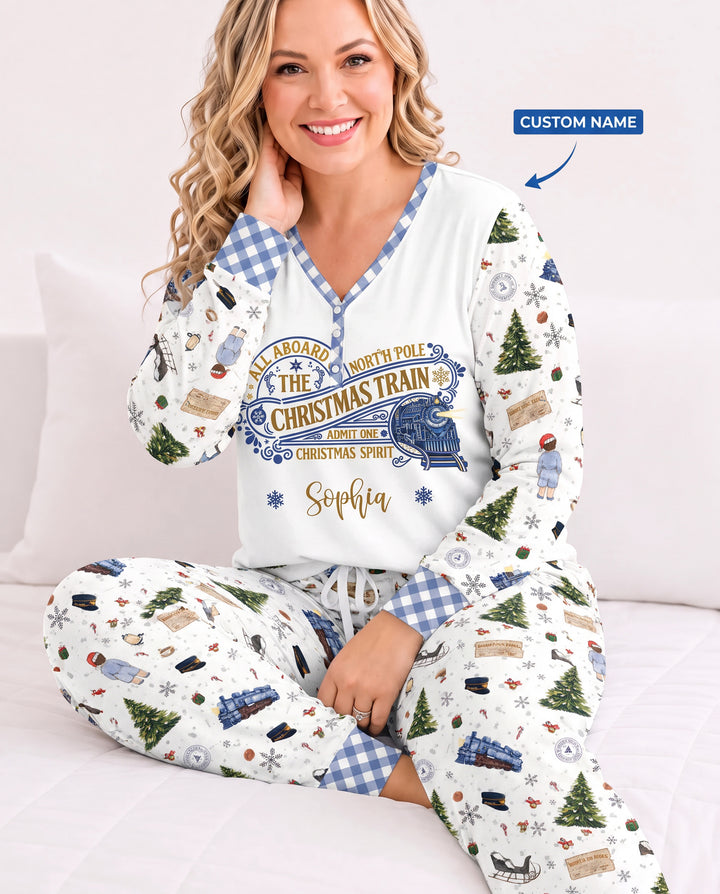 Custom Name North Pole Adventure Bamboo Women Pajama Set