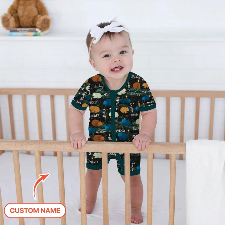 Woodland Whimsy Custom Name Shorty Zippy , Woodland Whimsy Custom Name Shorty Zippy - 0-3M