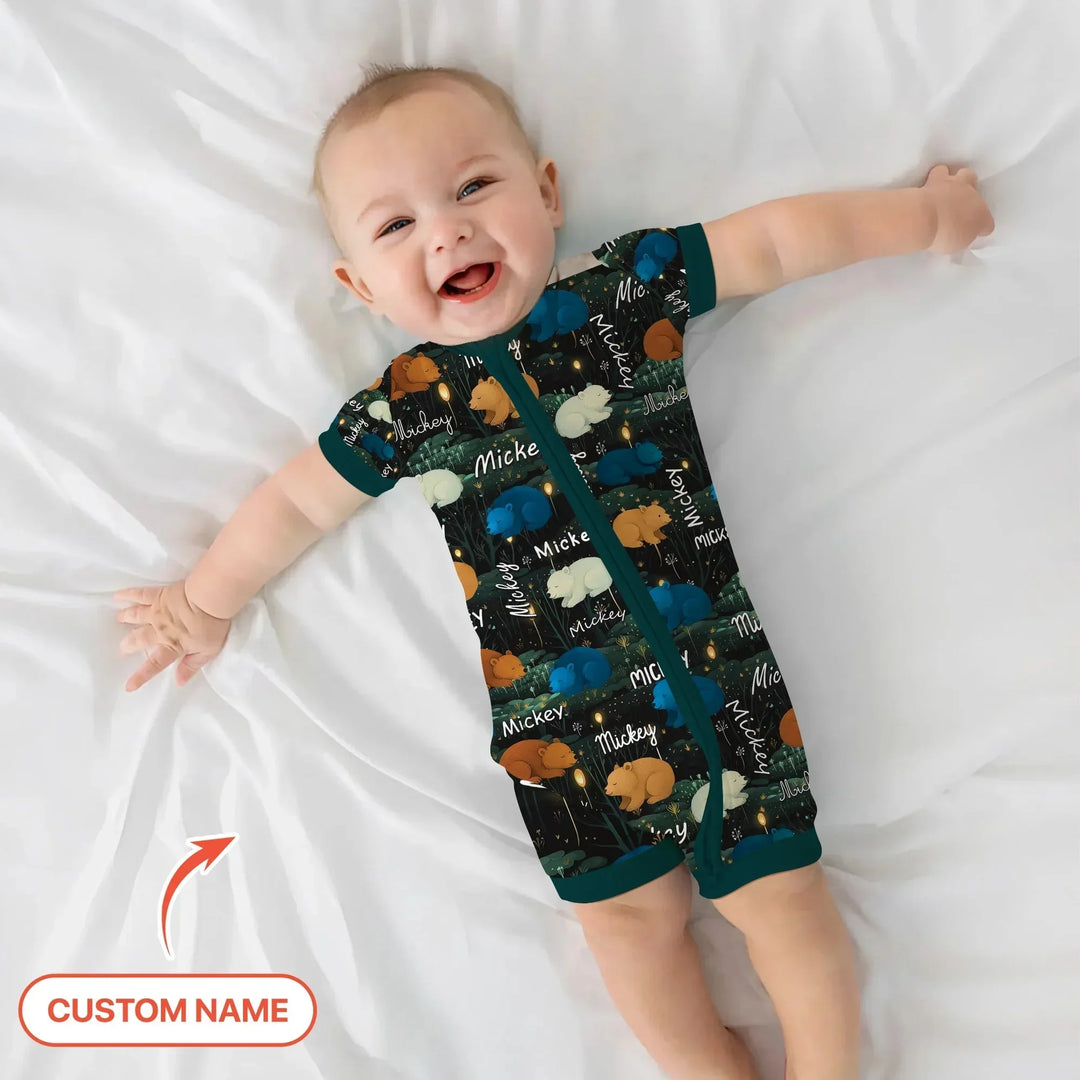 Woodland Whimsy Custom Name Shorty Zippy , Woodland Whimsy Custom Name Shorty Zippy - 0-3M