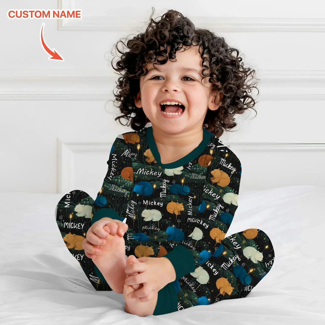 Woodland Whimsy Custom Name Two Piece Long Sleeve Pajama Set , Woodland Whimsy Custom Name Two Piece Long Sleeve Pajama Set - 12-18M