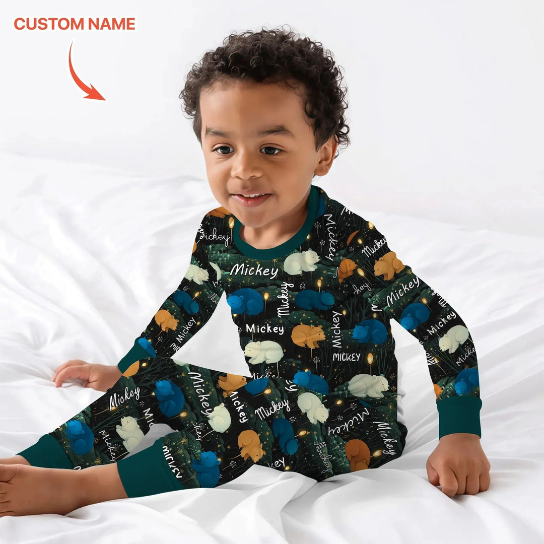 Woodland Whimsy Custom Name Two Piece Long Sleeve Pajama Set , Woodland Whimsy Custom Name Two Piece Long Sleeve Pajama Set - 12-18M