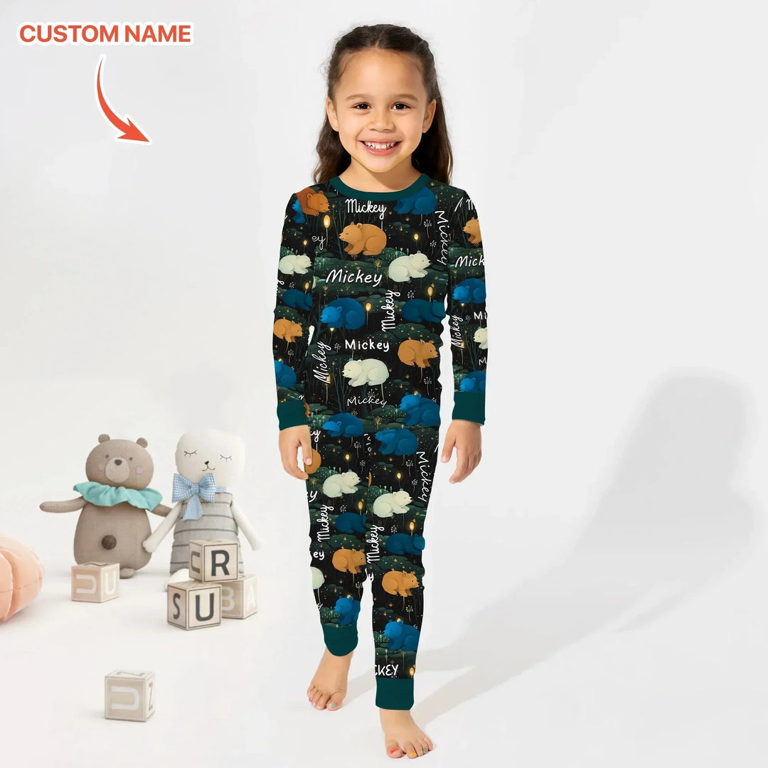 Woodland Whimsy Custom Name Two Piece Long Sleeve Pajama Set , Woodland Whimsy Custom Name Two Piece Long Sleeve Pajama Set - 12-18M