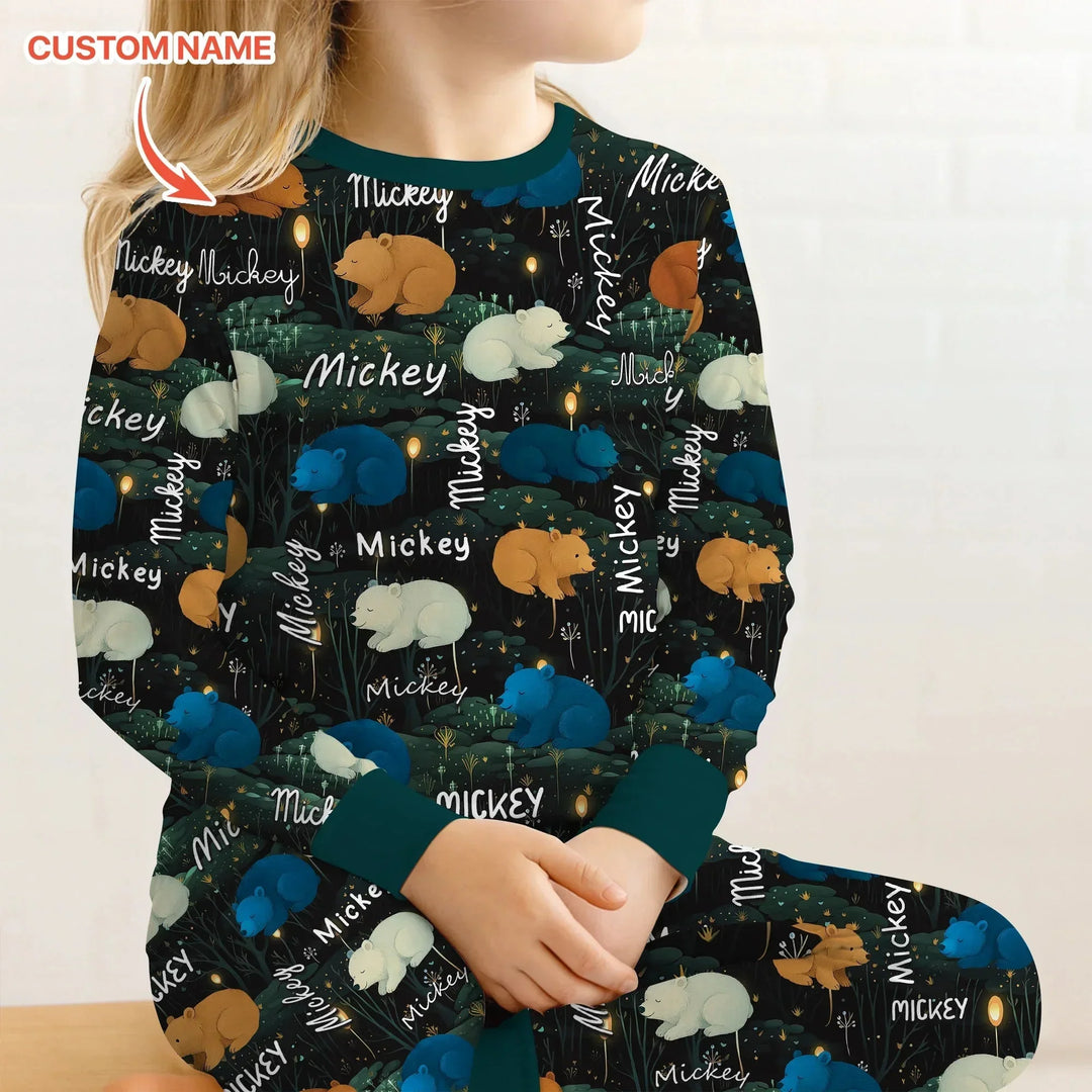 Woodland Whimsy Custom Name Two Piece Long Sleeve Pajama Set , Woodland Whimsy Custom Name Two Piece Long Sleeve Pajama Set - 12-18M