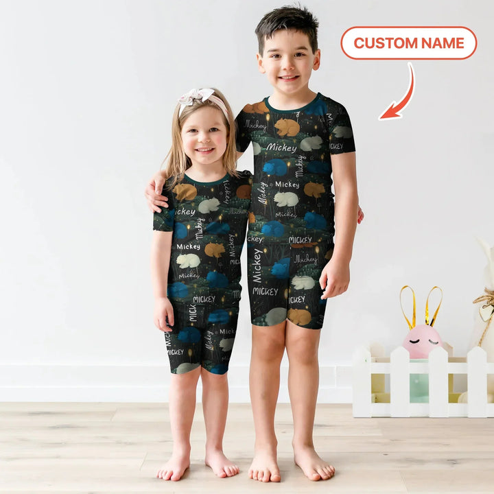 Woodland Whimsy Custom Name Two Piece Short Sleeve Shorts Pajama Set , Woodland Whimsy Custom Name Two Piece Short Sleeve Shorts Pajama Set - 12-18M