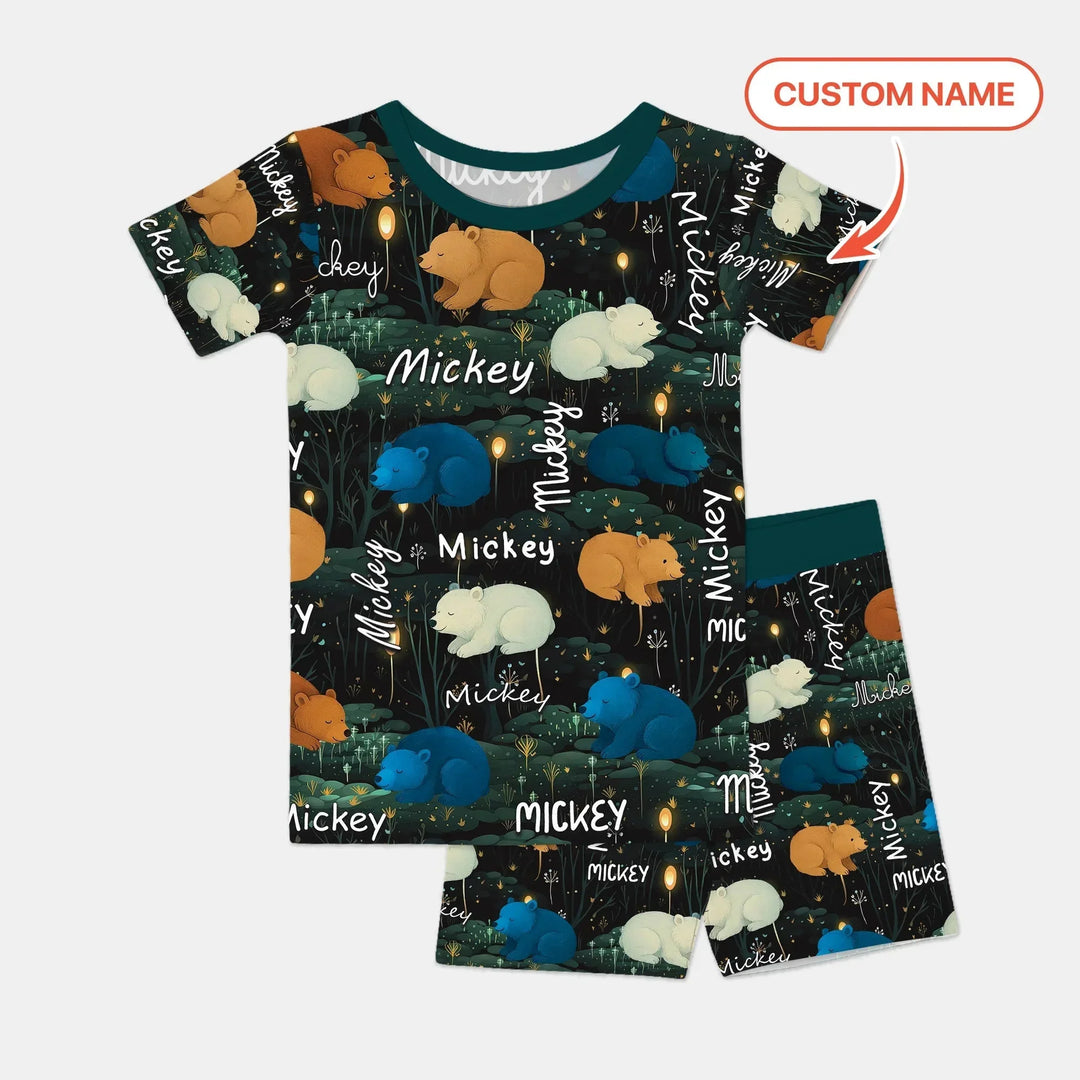 Woodland Whimsy Custom Name Two Piece Short Sleeve Shorts Pajama Set , Woodland Whimsy Custom Name Two Piece Short Sleeve Shorts Pajama Set - 12-18M