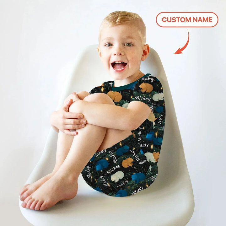 Woodland Whimsy Custom Name Two Piece Short Sleeve Shorts Pajama Set , Woodland Whimsy Custom Name Two Piece Short Sleeve Shorts Pajama Set - 12-18M