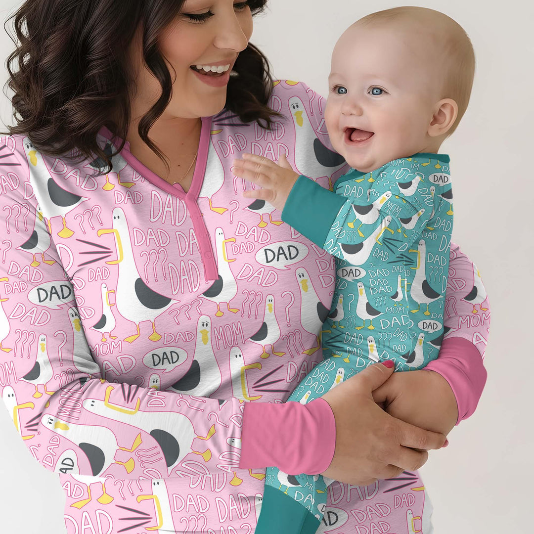Lustiger Möwen-PAPAPA-Pyjama aus Bambus für Damen