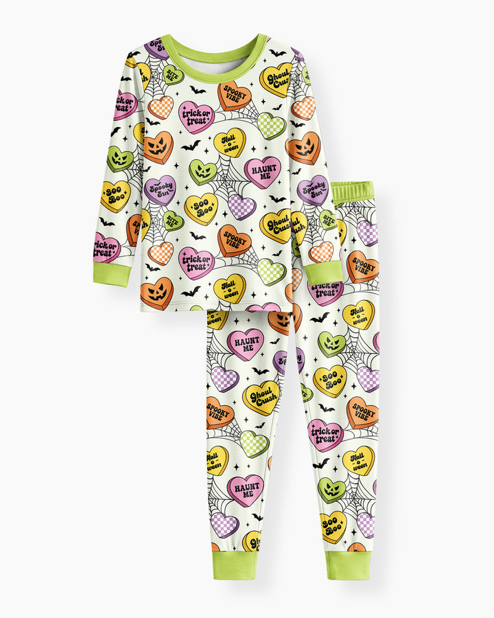 Halloween Candy Hearts Bamboo Two Piece Long Sleeve Pajama Set