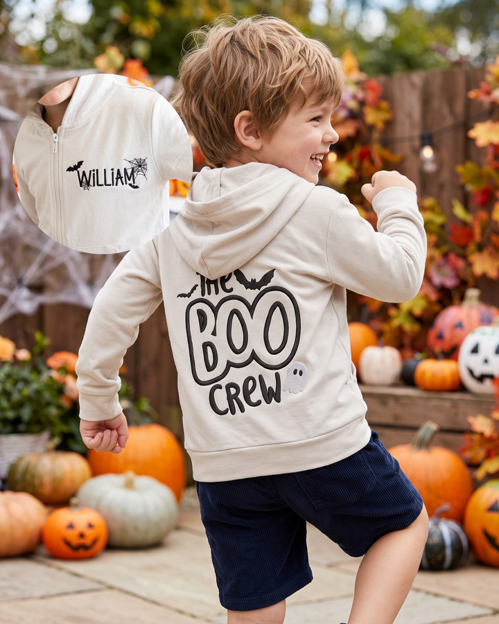 Custom Name The Boo Crew Embroidered Bamboo Zip Hoodie