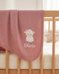 Personalized Baby Sheep Embroidered Ribbed Bamboo Blanket