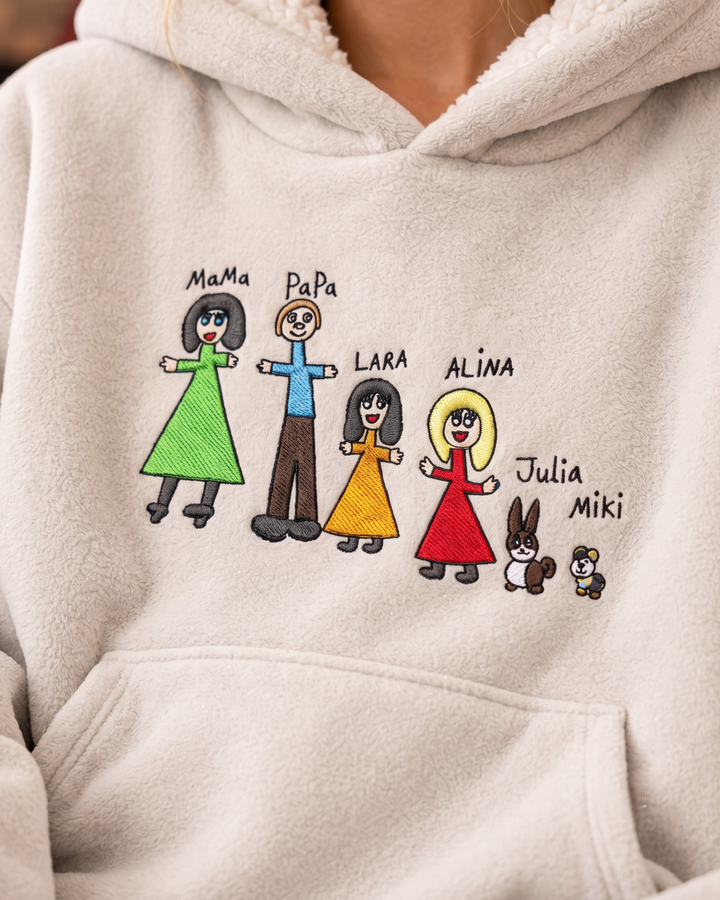 I Wear My Kid's Drawing On My Chest Embroidered Bamboo Blanket Hoodie