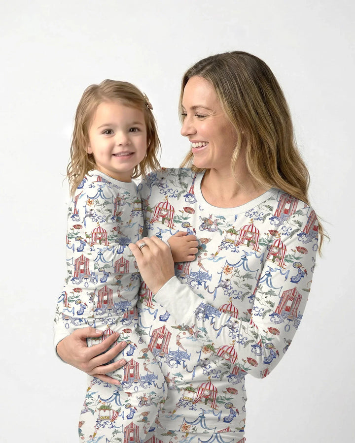 Vintage Lousiana Circus Toile Family Matching Bamboo Two Piece Short Sleeve Pajama Set