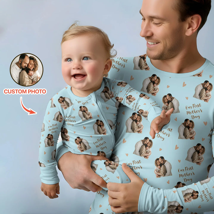 Custom Photo Our First as Parents Bamboo Two Piece Long Sleeve Pajama Set