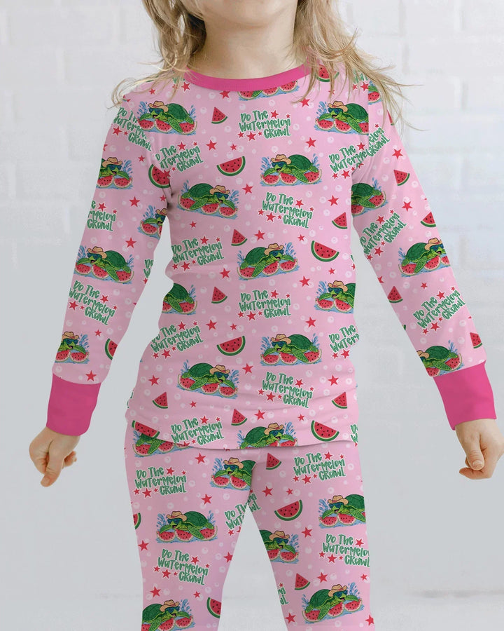 Watermelon Turtle Family Matching Bamboo Two Piece Long Sleeve Pajama Set