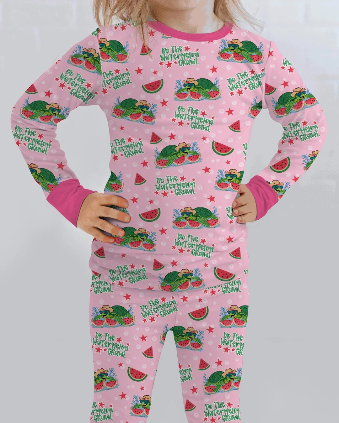 Watermelon Turtle Family Matching Bamboo Two Piece Long Sleeve Pajama Set