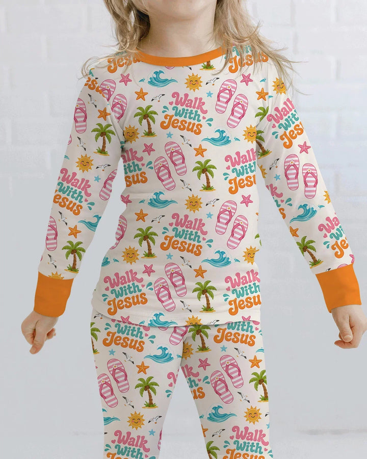 Groovy Summer Walk With Jesus Bamboo Two Piece Long Sleeve Pajama Set