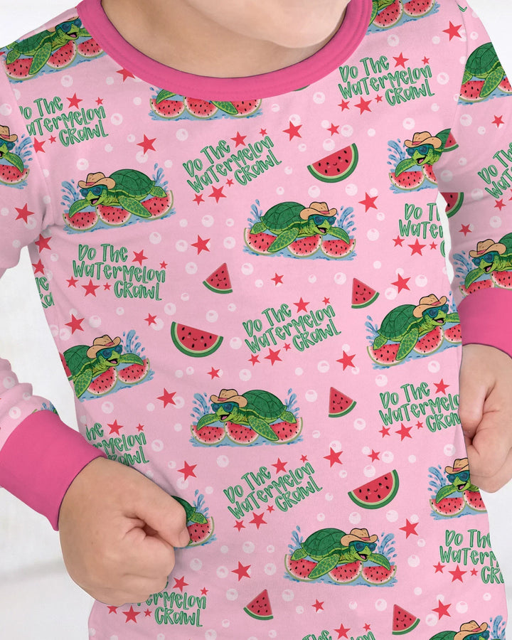 Watermelon Turtle Family Matching Bamboo Two Piece Long Sleeve Pajama Set