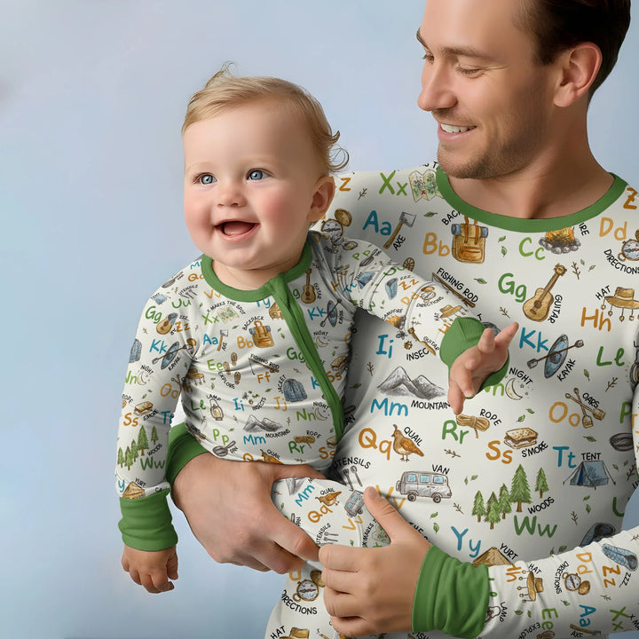 Adventure Alphabet ABCs Summer Camp Bamboo Men Short Sleeve Short Pajama Set