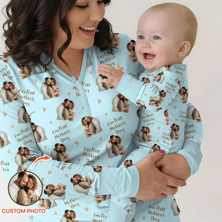Custom Photo Our First as Parents Bamboo Two Piece Long Sleeve Pajama Set
