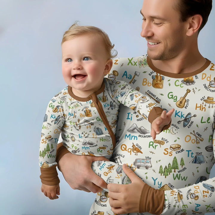 Adventure Alphabet ABCs Summer Camp Bamboo Men Short Sleeve Short Pajama Set