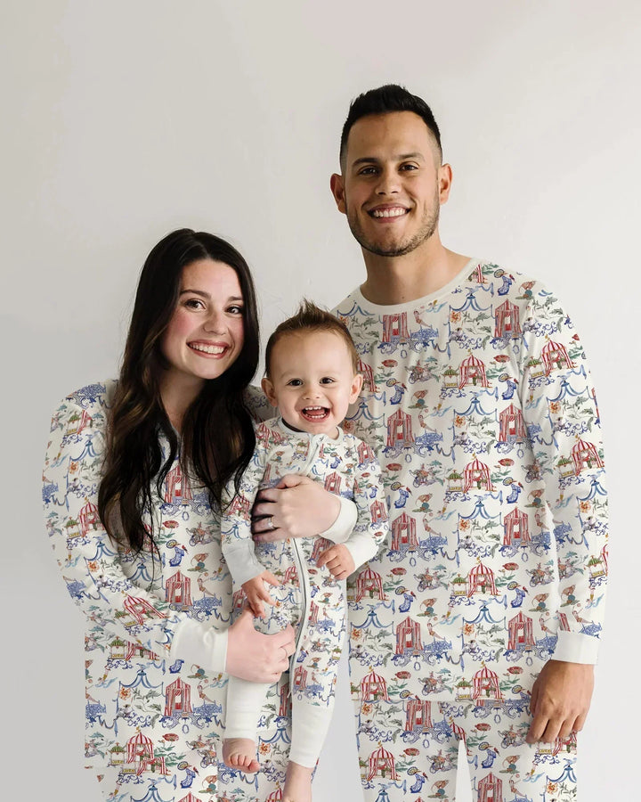 Vintage Lousiana Circus Toile Family Matching Bamboo Two Piece Short Sleeve Pajama Set