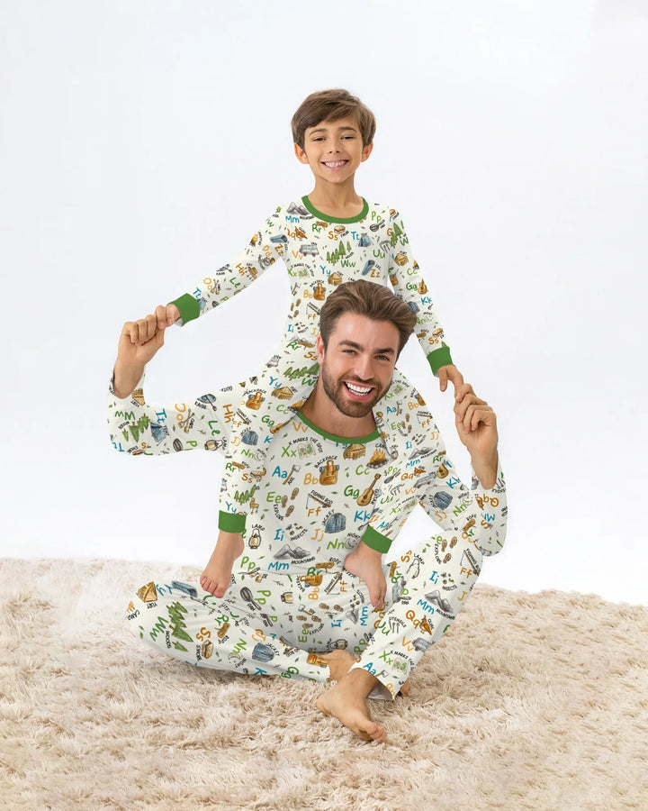Adventure Alphabet ABCs Summer Camp Bamboo Two Piece Long Sleeve Pajama Set