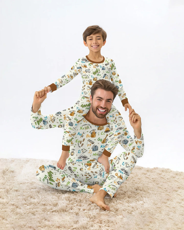 Adventure Alphabet ABCs Summer Camp Bamboo Men Short Sleeve Short Pajama Set