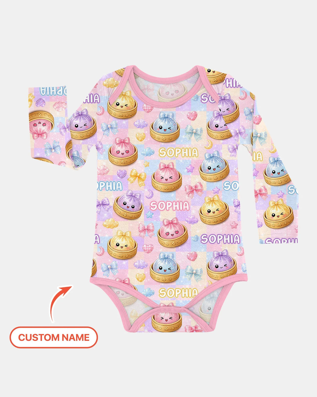 Custom Name Coquette Glitter Dumpling Bamboo Bodysuit