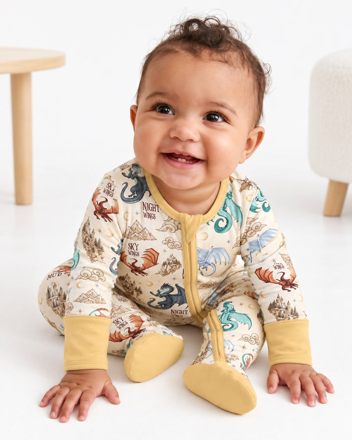 Elemental Dragons Bamboo Zippered Footie Romper