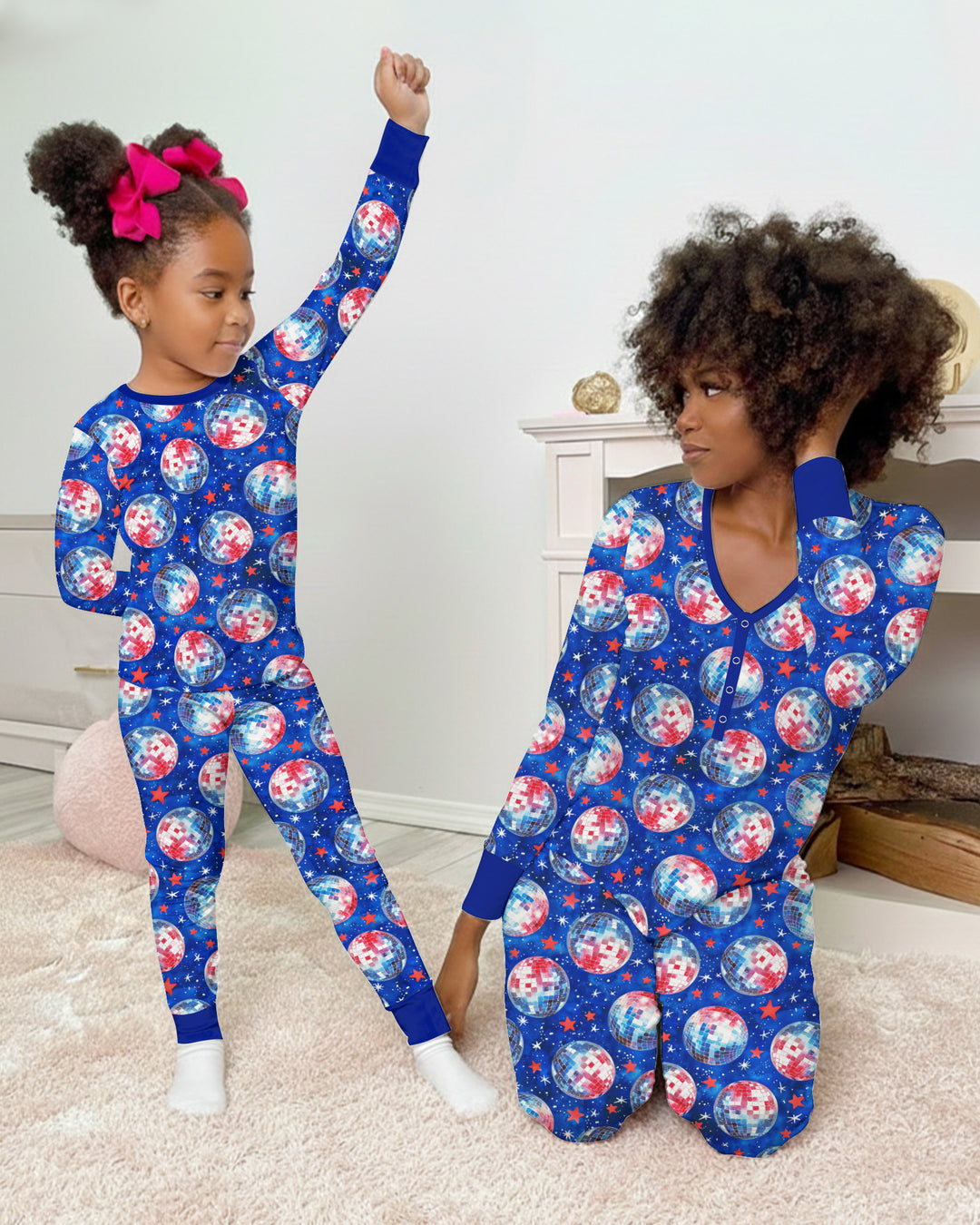USA Disco Balls Bamboo Two Piece Short Sleeve Shorts Pajama Set