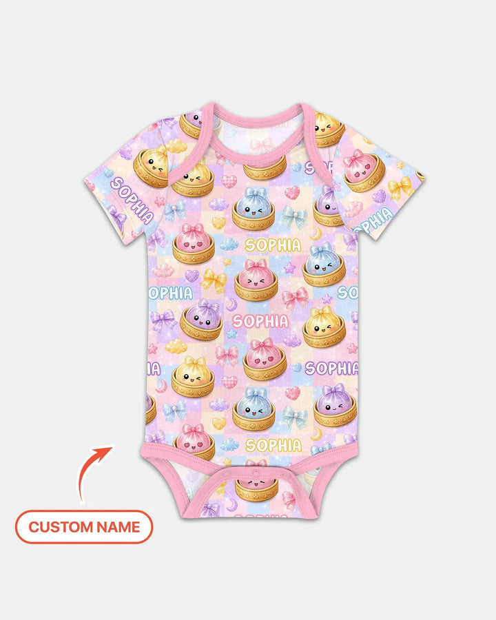 Custom Name Coquette Glitter Dumpling Bamboo Bodysuit
