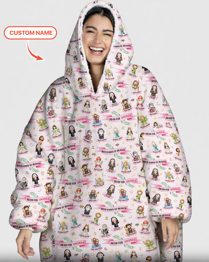 Holy Saints of Heaven Custom Name Bamboo Blanket Hoodie