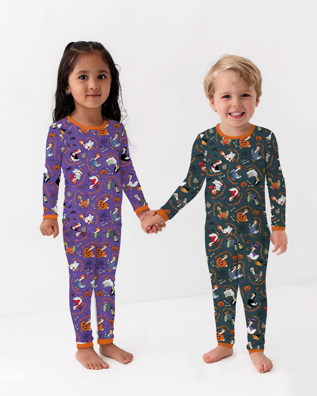 Just A Spooky Goose Family Matching Bamboo Two Piece Long Sleeve Pajama Set