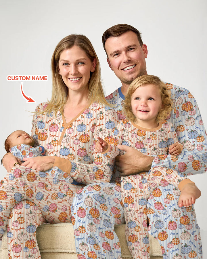 Custom Name Pumpkin Patch Bamboo Two Piece Long Sleeve Pajama Set