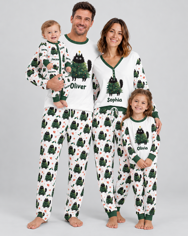 Custom Name Black Cat Christmas Bamboo Women Pajama Set