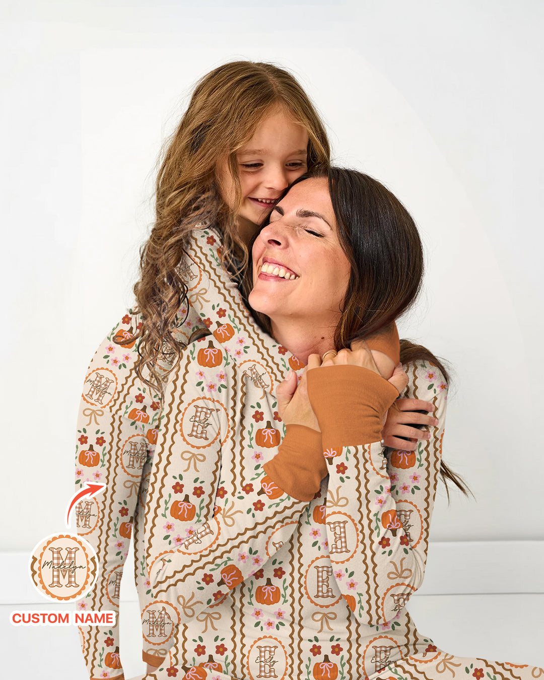 Custom Name Pumpkin Cottage Bamboo Two Piece Long Sleeve Pajama Set
