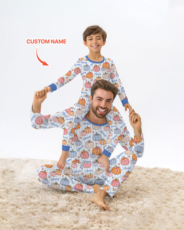 Custom Name Pumpkin Patch Bamboo Two Piece Long Sleeve Pajama Set