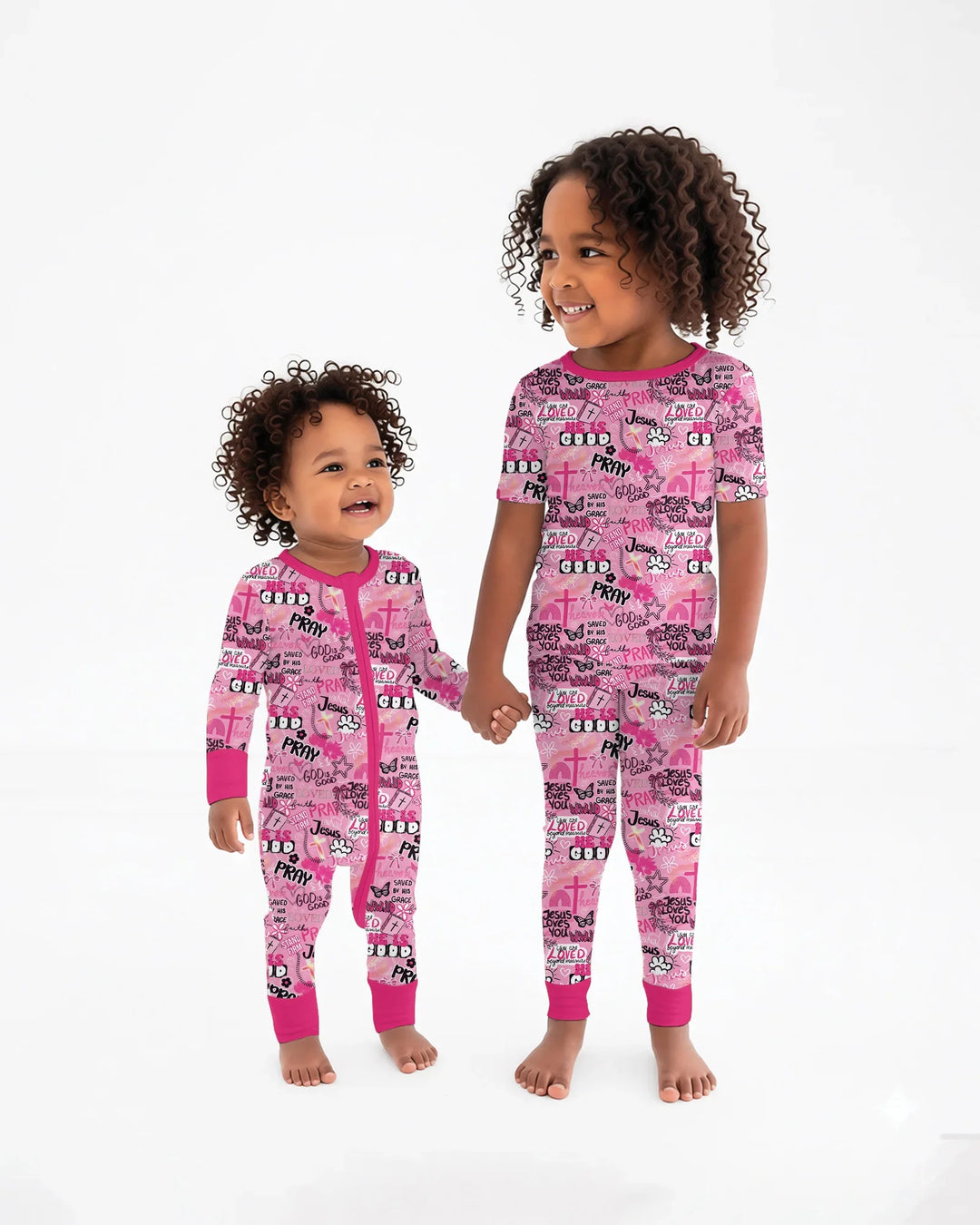 Pink Faith & Grace Bamboo Two Piece Short Sleeve Pajama Set