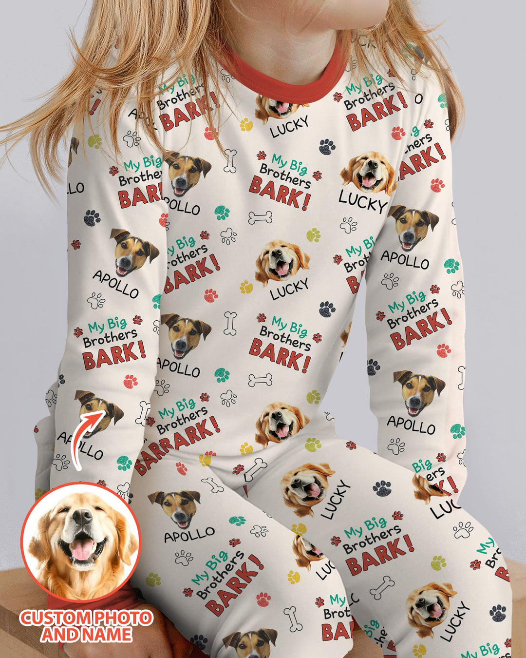 Raised With Paws - Custom Pet Photo And Name Bamboo Two Piece Long Sleeve Pajama Set
