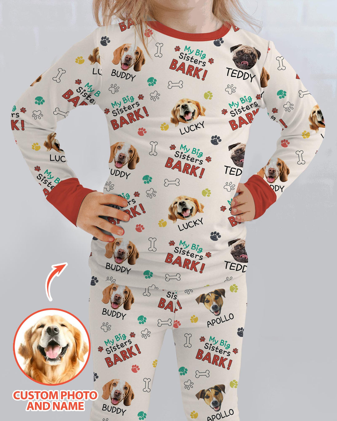 Raised With Paws - Custom Pet Photo And Name Bamboo Two Piece Long Sleeve Pajama Set