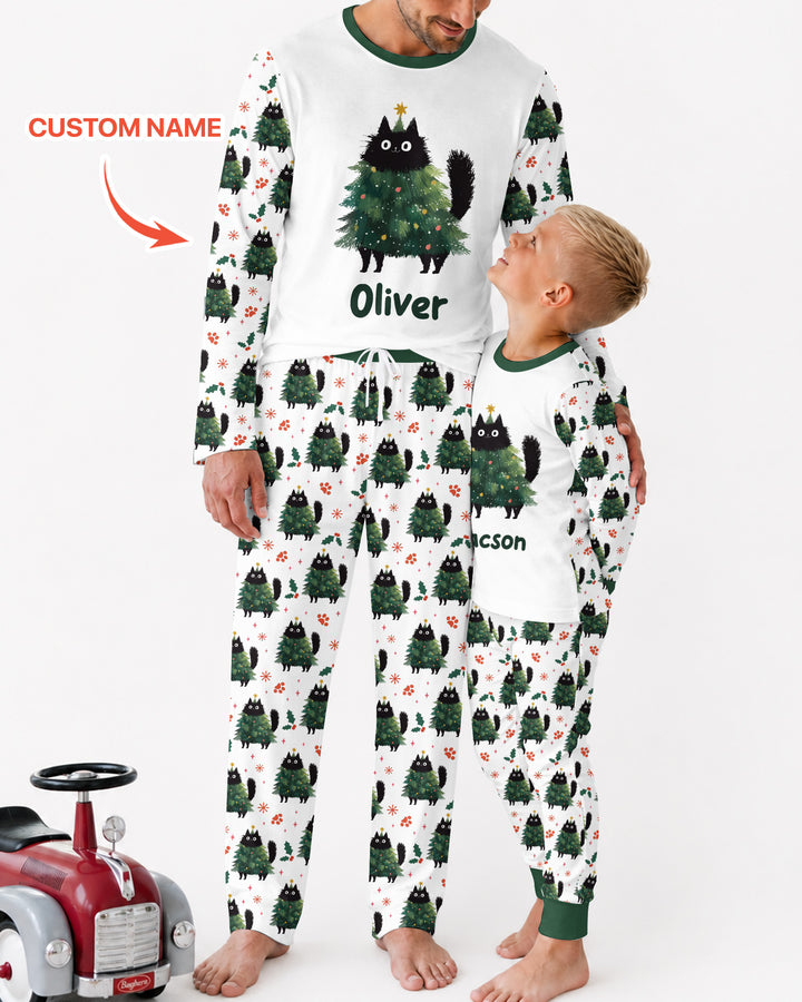 Custom Name Black Cat Christmas Bamboo Men's Pajama Set