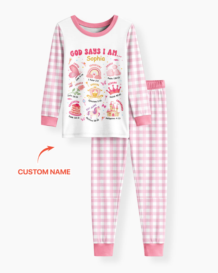 Personalized God Says I Am Girl Bamboo Two Piece Long Sleeve Pajama Set