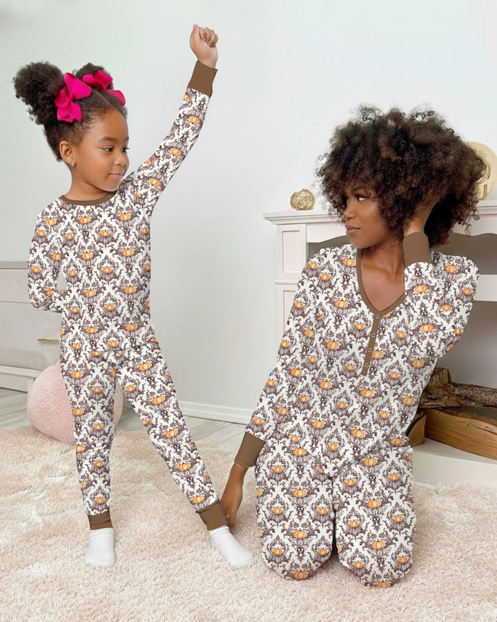 Pumpkin Toile Family Matching Bamboo Two Piece Long Sleeve Pajama Set