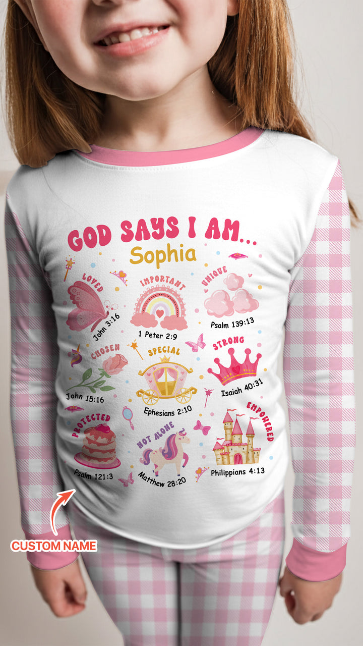 Personalized God Says I Am Girl Bamboo Two Piece Long Sleeve Pajama Set