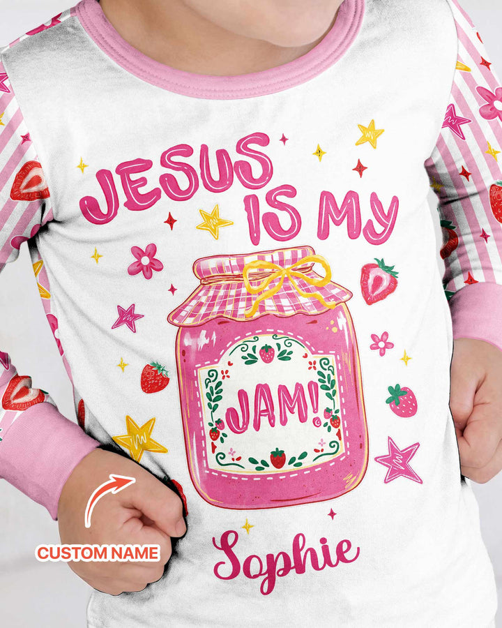 Custom Name Jesus is My Strawberry Jam Bamboo Two Piece Long Sleeve Pajama Set
